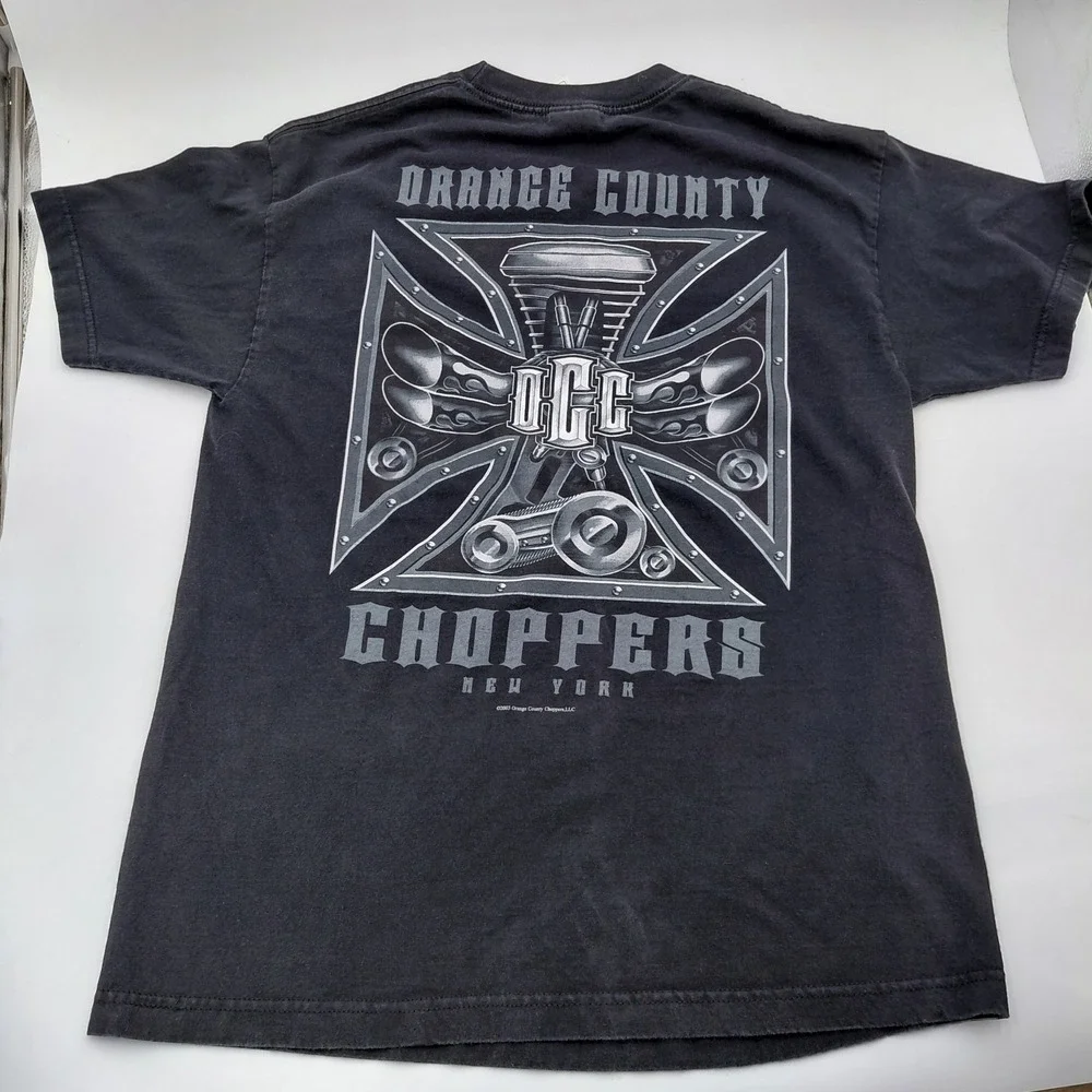 Vtg Y2K Orange County Choppers New York Tee Shirt Mens L Double Sided 2003 Black